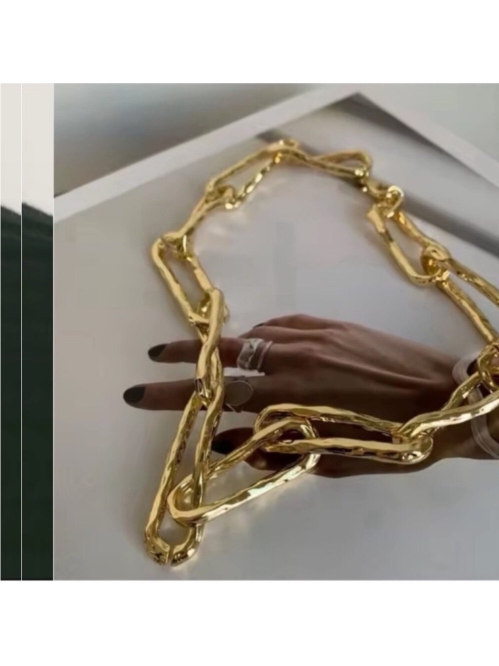 NEW 18k GOLD PLATED TWISTED CHUNKY CHAIN CHOKER/SHORT NECKLACE IRREGULAR SHAPE - Picture 3 of 3